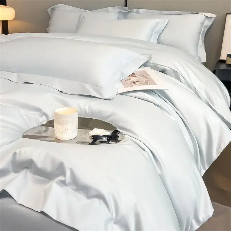 Luxurious gray satin duvet cover set bedroom stitched bedding