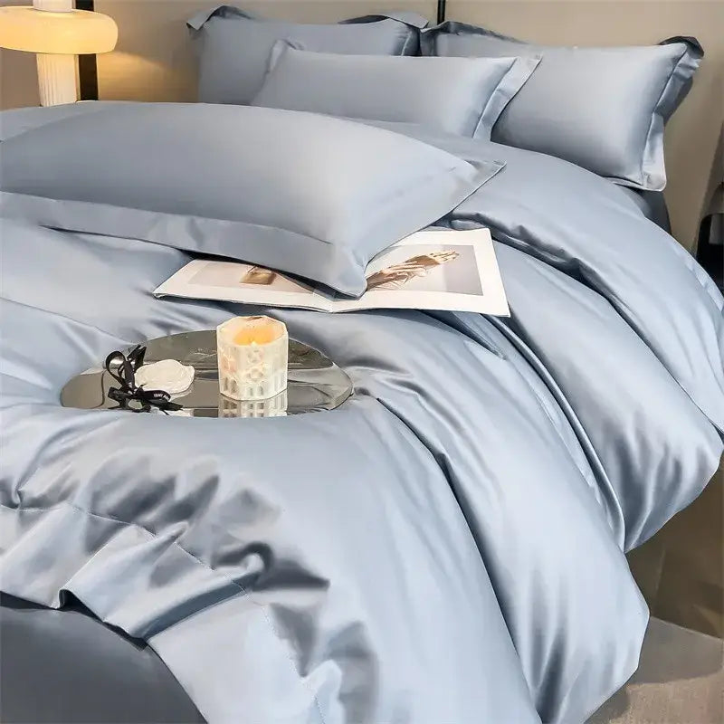 Luxurious gray satin piece duvet cover bedroom bedding set
