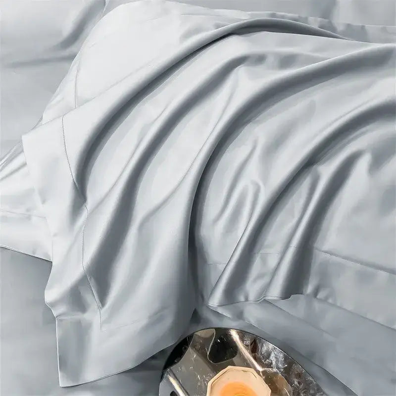 Luxurious light green satin duvet cover set bedroom bedding