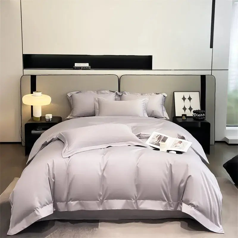 Luxurious gray satin duvet cover set bedroom stitched bedding