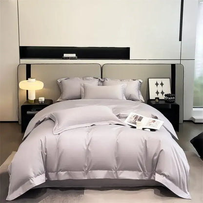 Luxurious gray satin duvet cover set bedroom stitched bedding