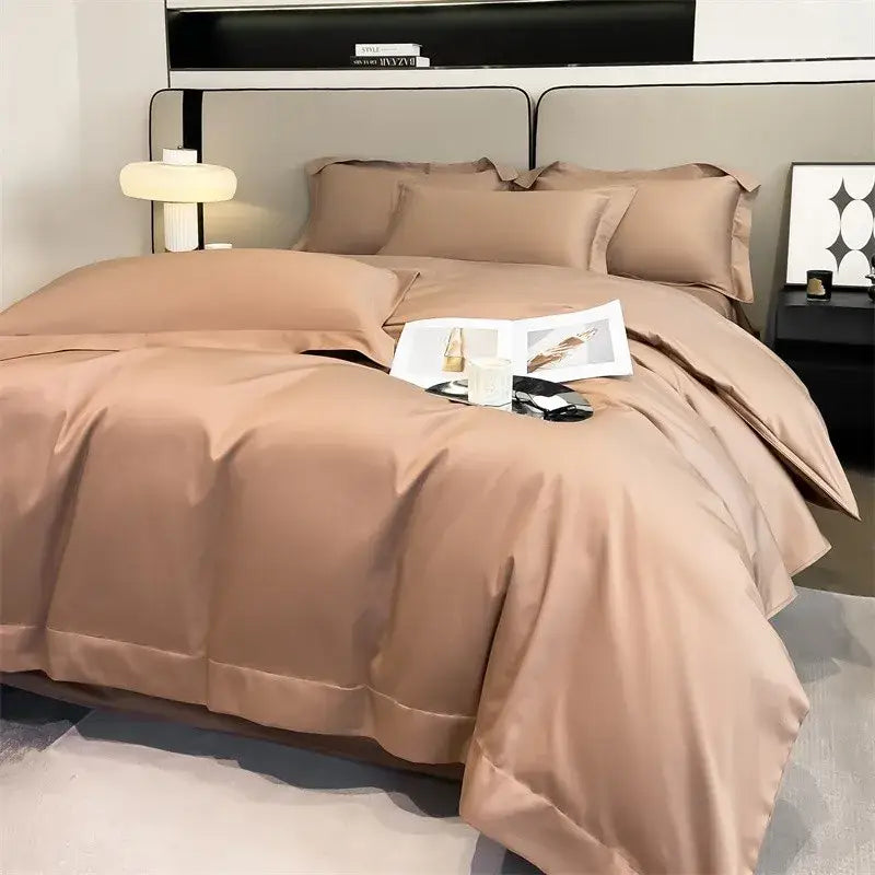 Luxurious light blue satin 3 piece duvet cover bedroom bedding set