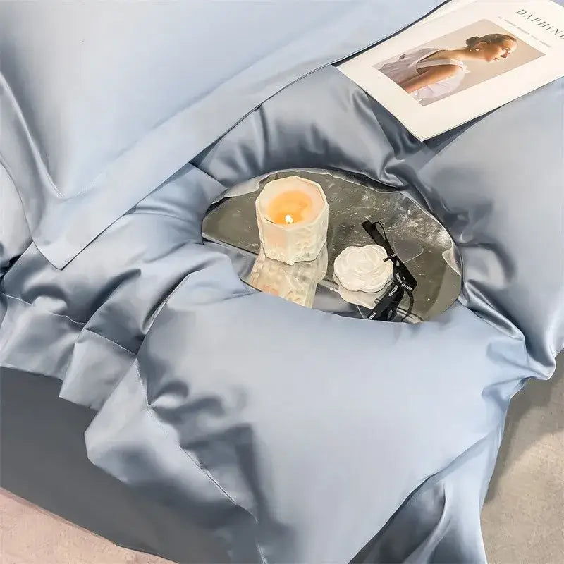 Luxurious gray satin duvet cover set bedroom stitched bedding