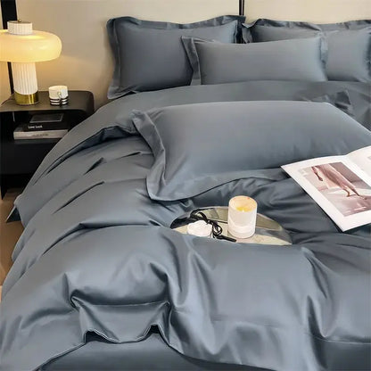 Luxurious gray satin duvet cover set bedroom stitched bedding