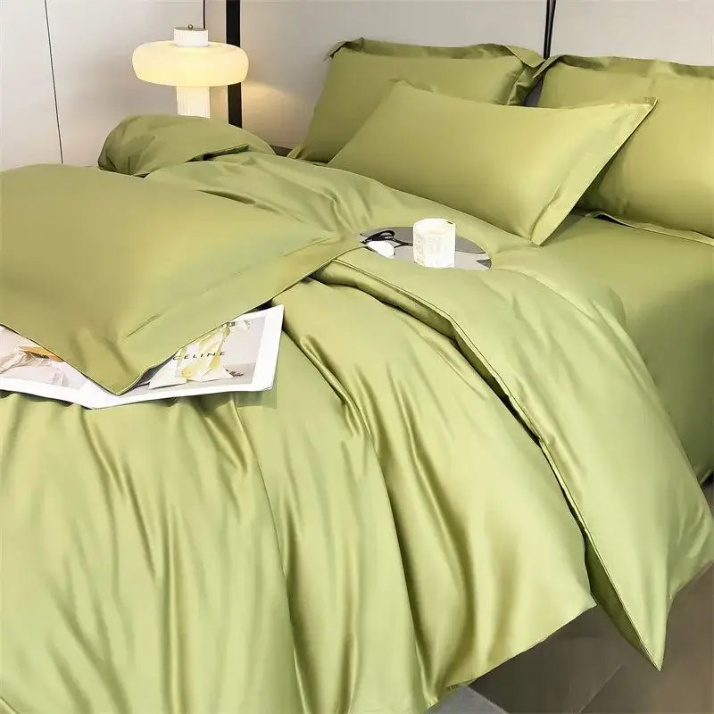 Luxurious light blue satin 3 piece duvet cover bedroom bedding set