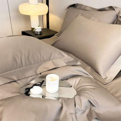 Luxurious silver gray satin duvet cover set bedroom bedding
