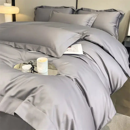 Luxurious gray satin piece duvet cover bedroom bedding set