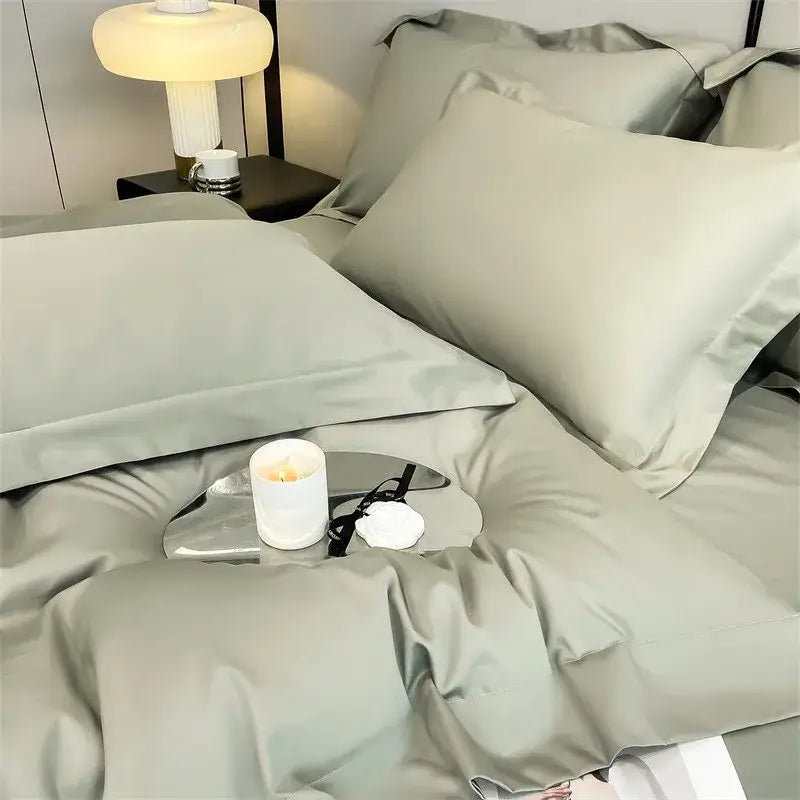 Luxurious light blue satin 3 piece duvet cover bedroom bedding set