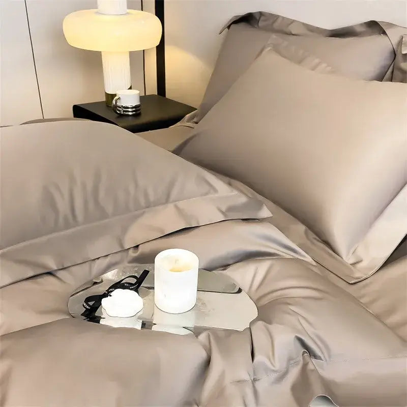 Luxurious gray satin duvet cover set bedroom stitched bedding