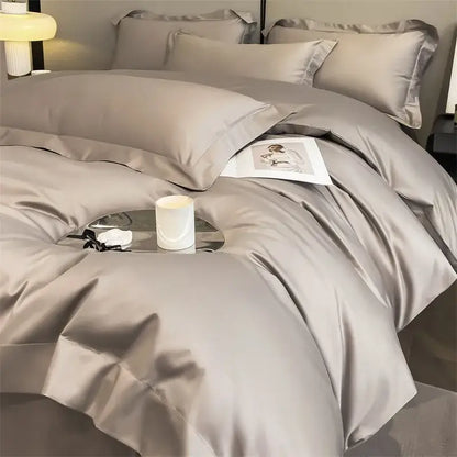 Luxurious light green satin duvet cover set bedroom bedding