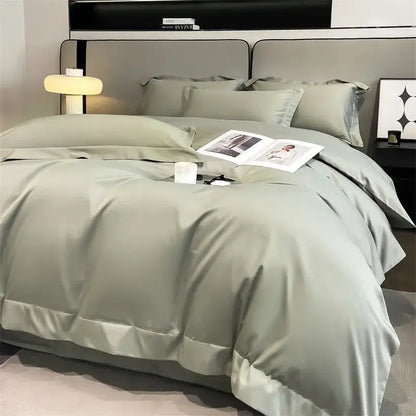 Luxurious gray satin duvet cover set bedroom stitched bedding
