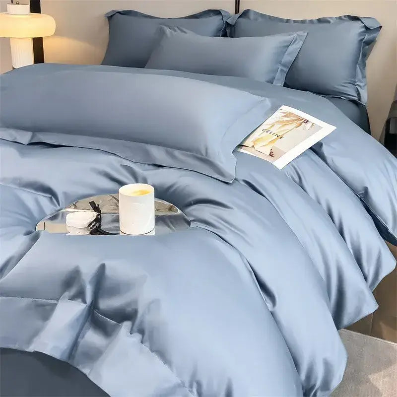 Luxurious gray satin duvet cover set bedroom stitched bedding