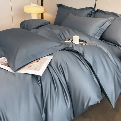 Luxurious white satin egyptian cotton duvet cover bedroom bedding set