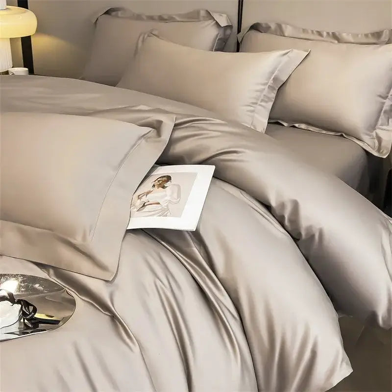 Luxurious gray satin piece duvet cover bedroom bedding set