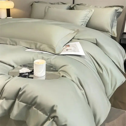 Luxurious light blue satin 3 piece duvet cover bedroom bedding set