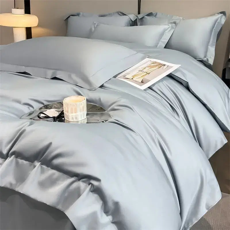 Luxurious white satin egyptian cotton duvet cover bedroom bedding set