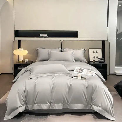 Luxurious silver gray satin duvet cover set bedroom bedding