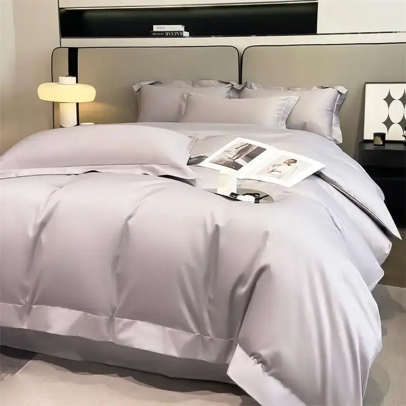 Luxurious light blue satin 3 piece duvet cover bedroom bedding set