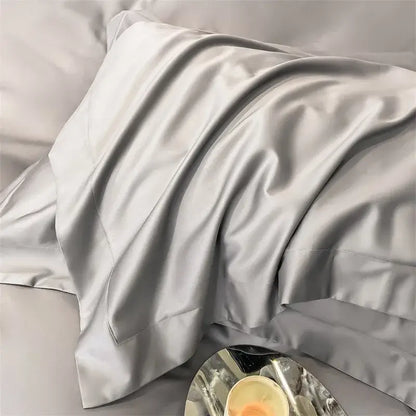 Luxurious light blue satin duvet cover set bedroom bedding