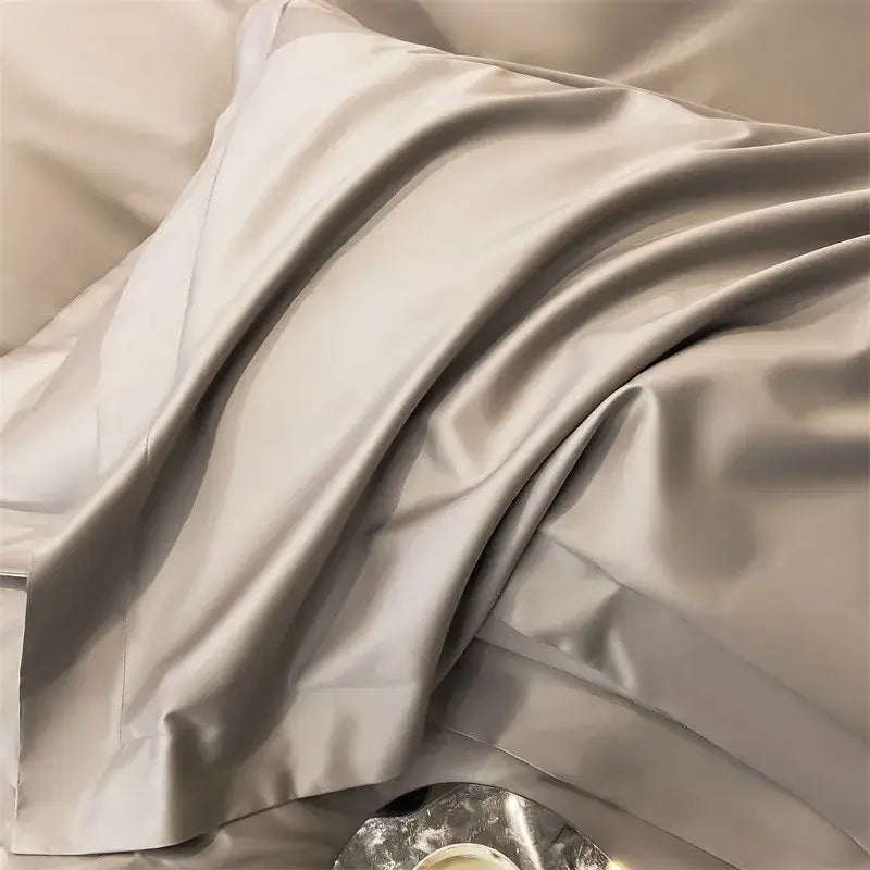 Luxurious light blue satin 3 piece duvet cover bedroom bedding set