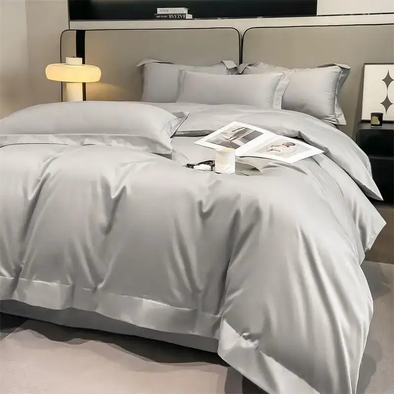 Luxurious light green satin duvet cover set bedroom bedding