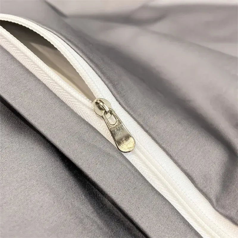 Luxurious light blue satin 3 piece duvet cover bedroom bedding set