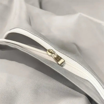 Luxurious gray satin piece duvet cover bedroom bedding set