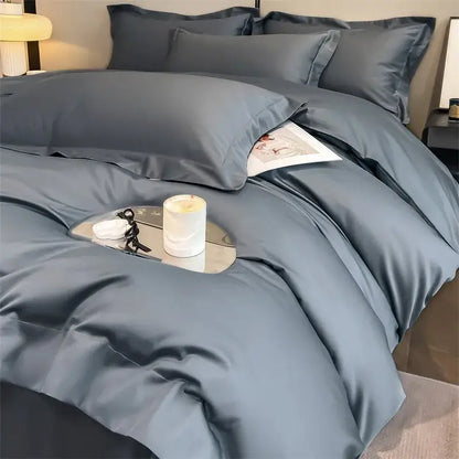 Luxurious gray satin piece duvet cover bedroom bedding set