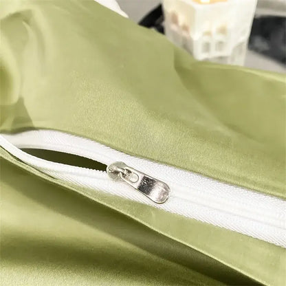 Luxurious silver gray satin duvet cover set bedroom bedding