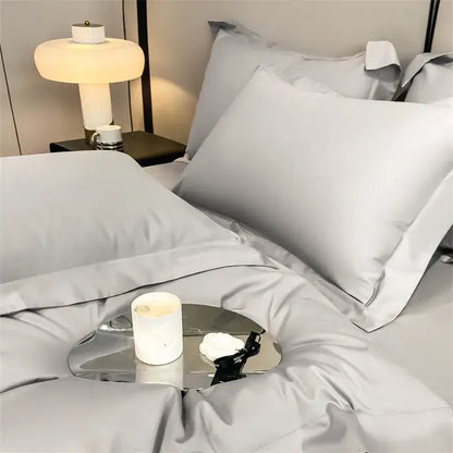Luxurious gray satin piece duvet cover bedroom bedding set