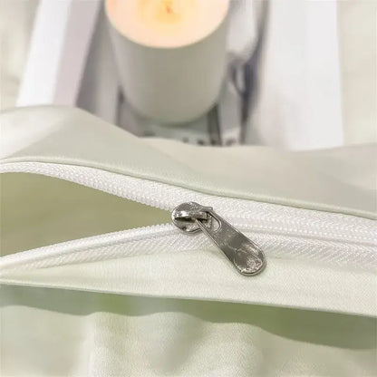 Luxurious light blue satin 3 piece duvet cover bedroom bedding set