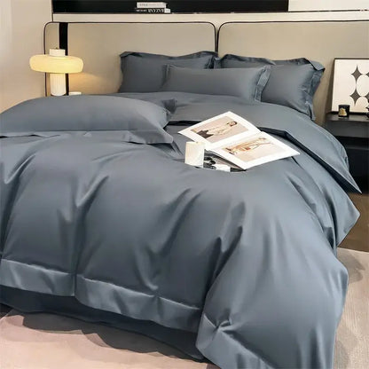Luxurious gray satin duvet cover set bedroom stitched bedding