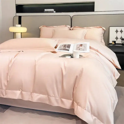 Luxurious light blue satin duvet cover set bedroom bedding