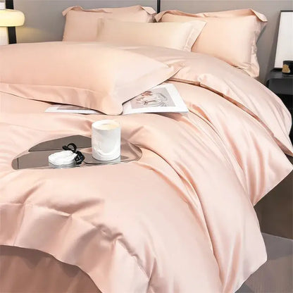 Luxurious light blue satin duvet cover set bedroom bedding