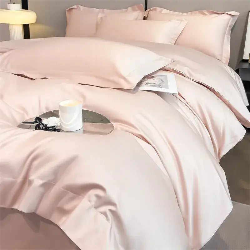 Luxurious light blue satin piece duvet cover set bedroom bedding
