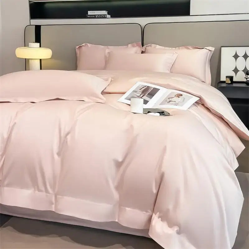 Luxurious light blue satin 3 piece duvet cover bedroom bedding set
