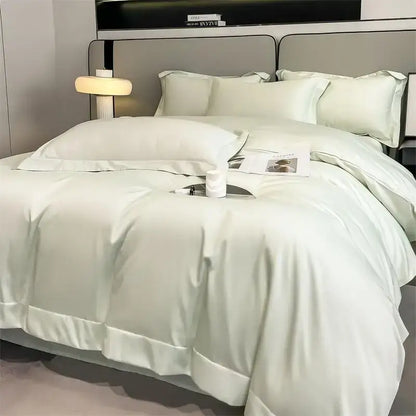 Luxurious light blue satin duvet cover set bedroom bedding