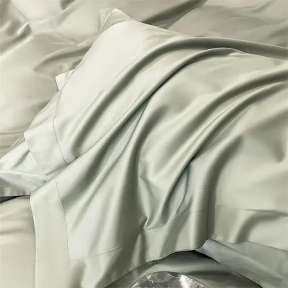 Luxurious light blue satin duvet cover set bedroom bedding