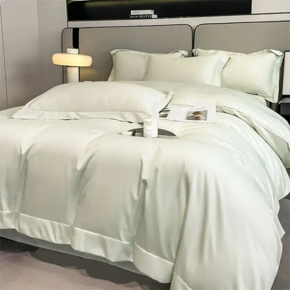 Luxurious light green satin duvet cover set bedroom bedding