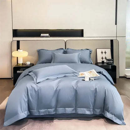 Luxurious light blue satin piece duvet cover set bedroom bedding