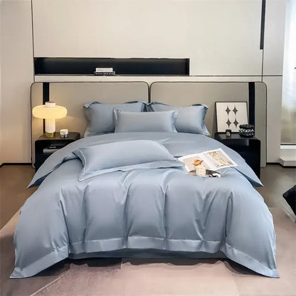 Luxurious light blue satin 3 piece duvet cover bedroom bedding set