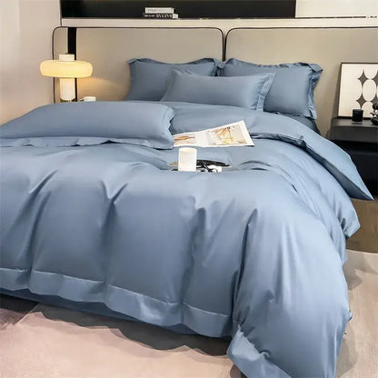 Luxurious light blue satin 3 piece duvet cover bedroom bedding set