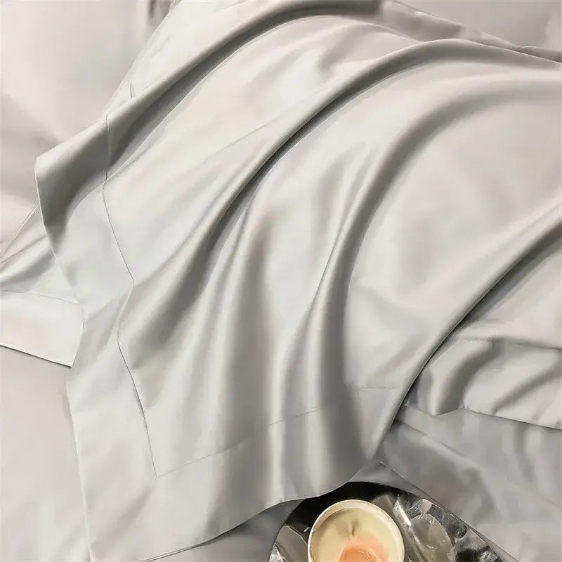 Luxurious light green satin duvet cover set bedroom bedding