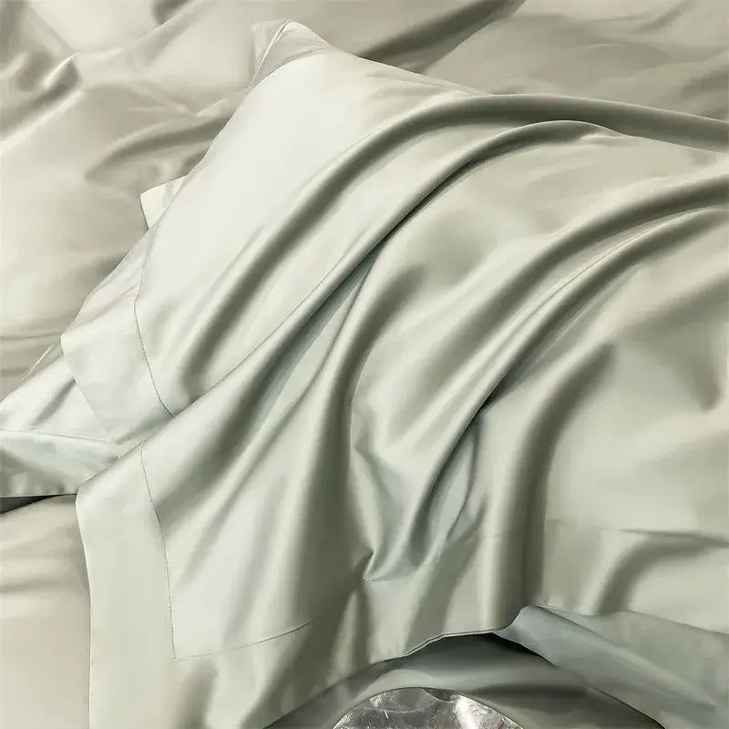 Luxurious light green satin duvet cover set bedroom bedding