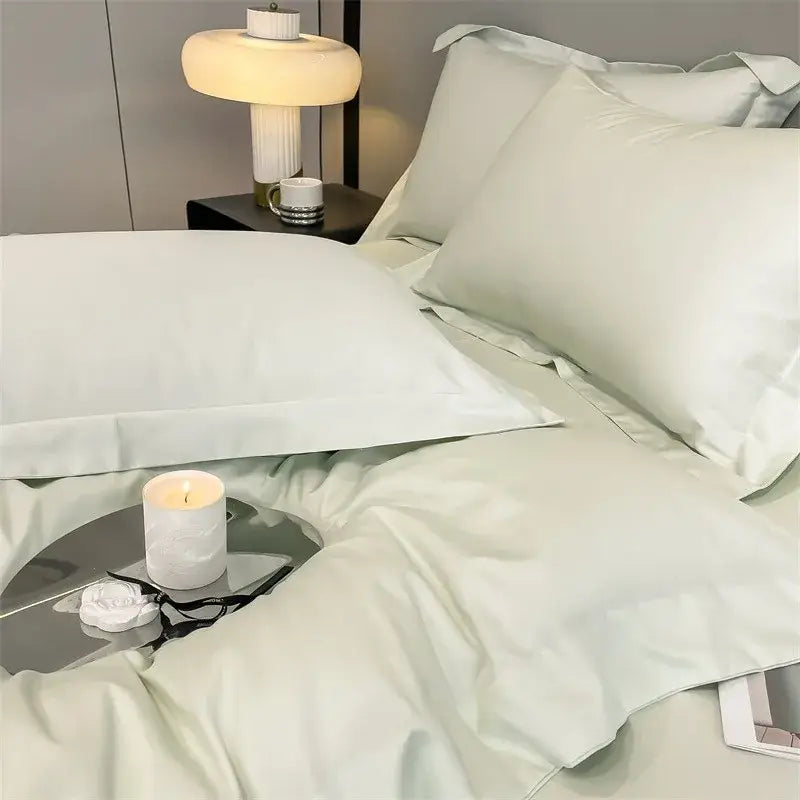 Luxurious gray satin duvet cover set bedroom stitched bedding