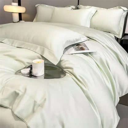 Luxurious light green satin duvet cover set bedroom bedding