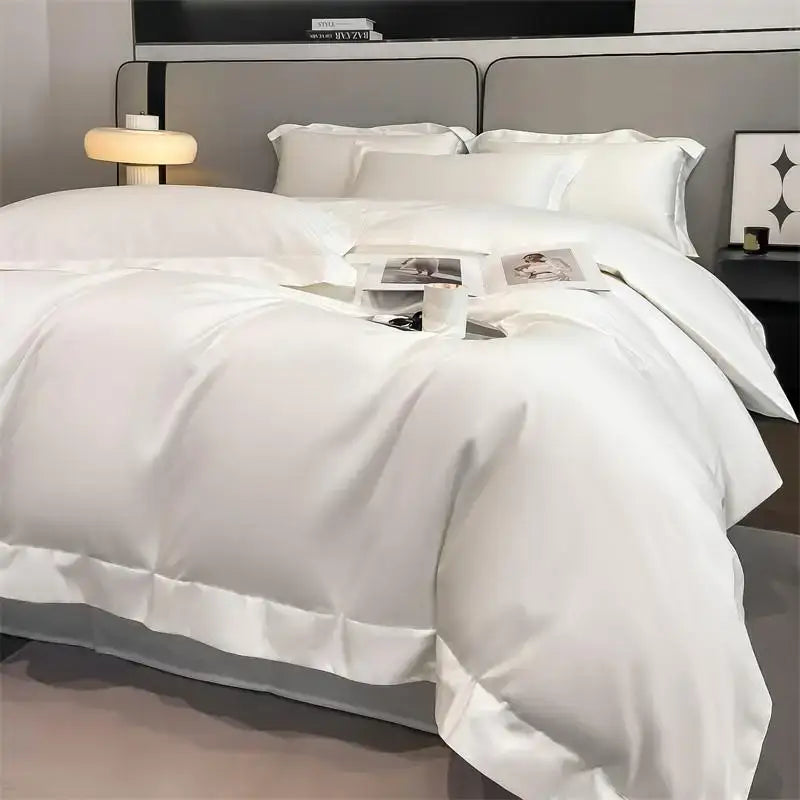 Luxurious light blue satin 3 piece duvet cover bedroom bedding set