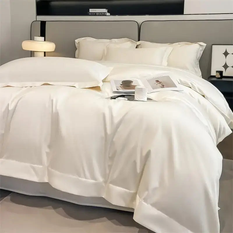Luxurious light blue satin duvet cover set bedroom bedding