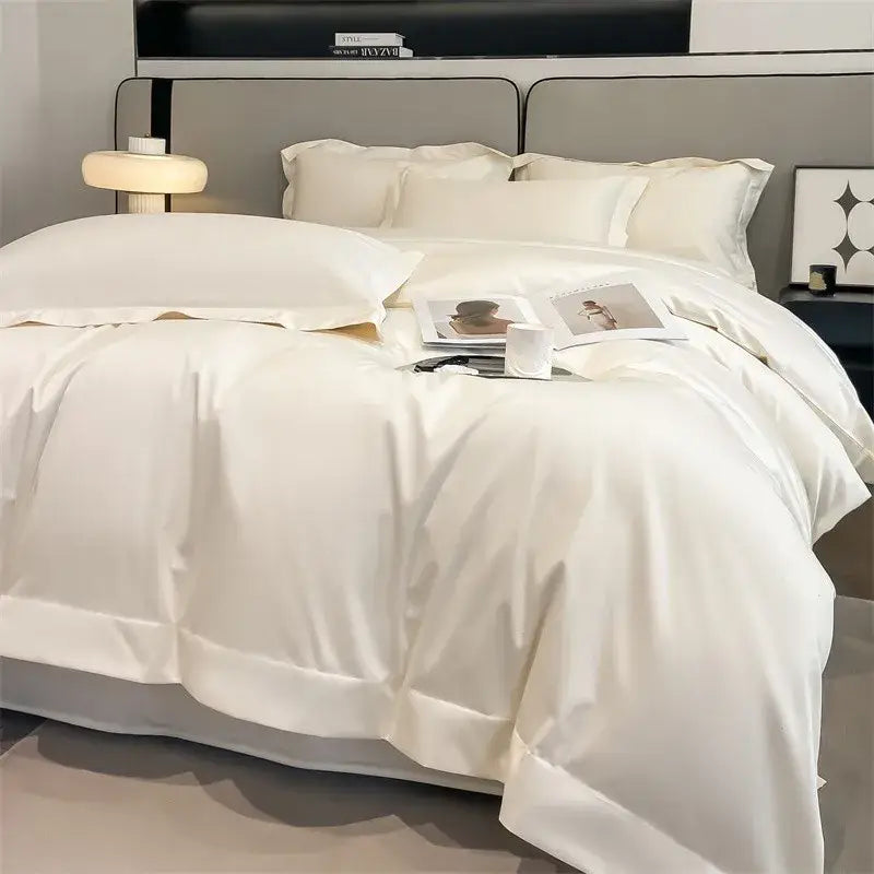 Luxurious gray satin duvet cover set bedroom stitched bedding