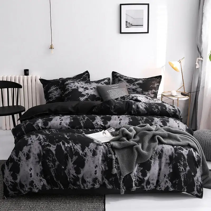 Modern minimalist black & gray marble duvet cover set bedroom bedding